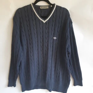 Maglione pullover LERROS classico maglia cavo scollo a V blu cotone logo L/Slve taglia L - Foto 1 di 15