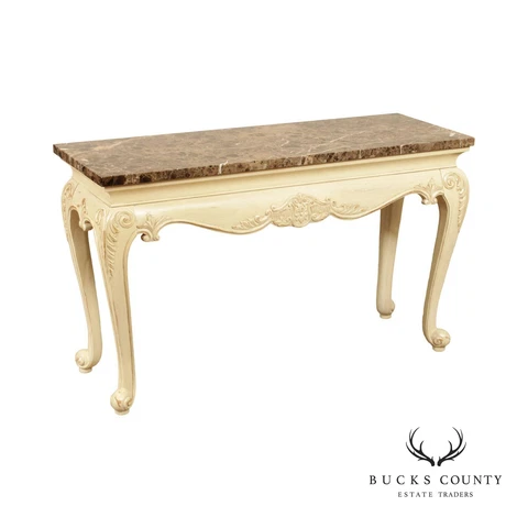 French Provincial Style Painted Console Table with Marble Top Cover