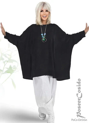 LAGENLOOK Nicki Pullover Shirt 44 46 48 50 52 54 56 58 60 XL-XXL-XXXL schwarz - Bild 1 von 4