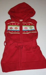 New Gymboree Girls 5 6 year Sweater Vest Hooded Zipper Down Front Red Belt - Picture 1 of 2