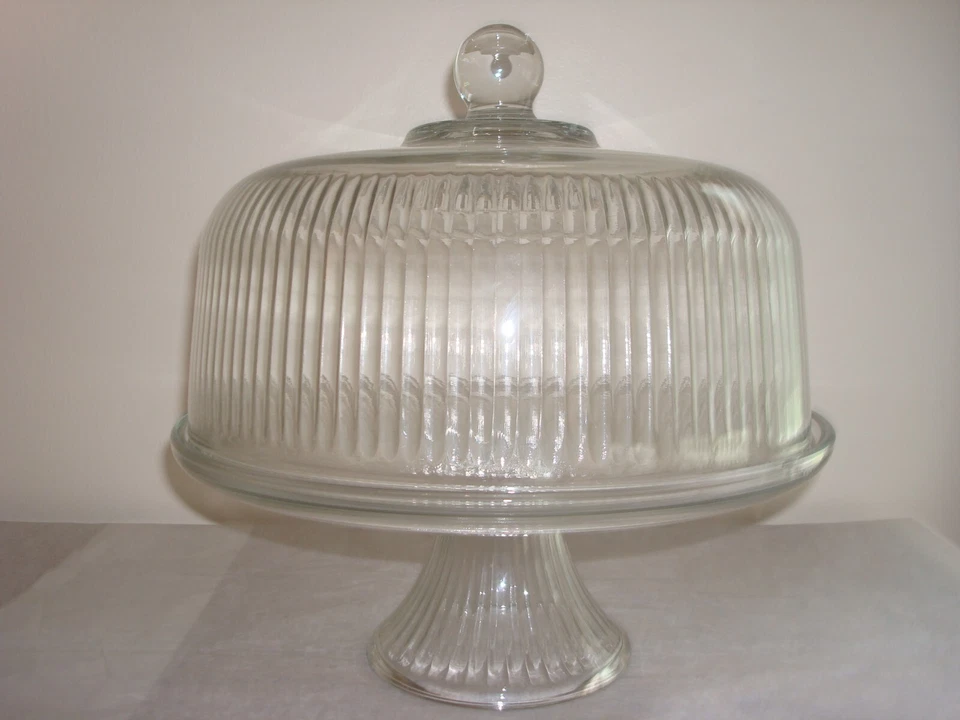 Juego de cúpula de pastel acanalada vintage ANCHOR HOCKING TRANSPARENTE Foto 1 de 1