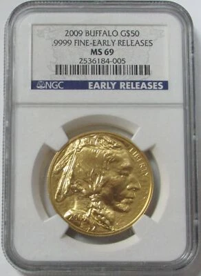 2009 GOLD $50 AMERICAN BUFFALO 1oz .999 FINE NGC MINT STATE 69 EARLY RELEASES - Image 1 of 2