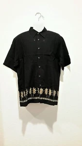 Cambridge Classics black mens med Hawaiian shirt Rayon palm tree EUC - Picture 1 of 6