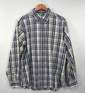 Basic Editions Shirt Men's Large Blue Brown Plaid Button Down Long Sleeve Pocket - Picture 1 of 12