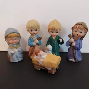 Vintage 5 teilige Kinderkrippe Keramik Biskuit Baby Maria Josef Hirte - Bild 1 von 2