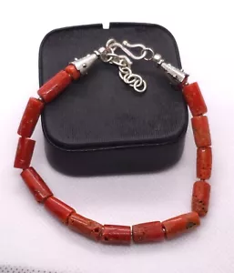 Pulsera de plata natural italiano con cuentas de coral rojo en estilo vintage - Imagen 1 de 5