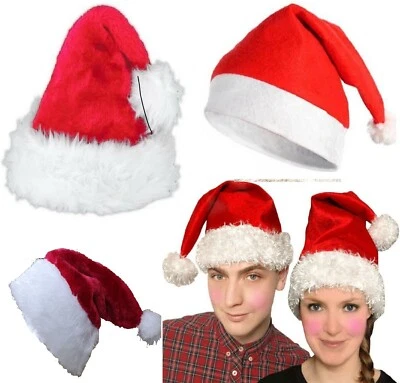 Adult Santa Deluxe Luxury Christmas Party Hat Xmas Velvet Fur Felt Party Hats