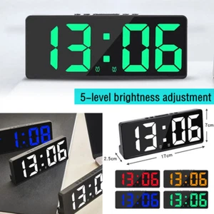 LED Electric Digital Alarm Clock Mains Battery Large Mirror Temperature Display - Picture 1 of 14