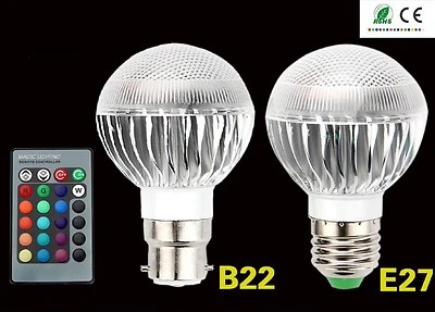 5W COLOUR CHANGING RGB LED LIGHT BULB LAMP REMOTE CONTROL B22 E27 MOOD LIGHTING - Image 1 of 4