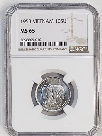 1953 Vietnam 10 su coin NGC Rated MS 65 Cover