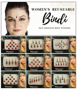Women's Bindi Indian makeup tattoo Stickers Dots Mix Designs & Colors 12 sheets - Picture 1 of 6