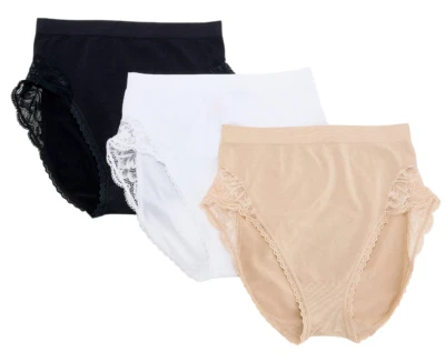 Breezies~Set of 3~Natural Curves Lace Full Briefs~1X~Basic~A647771  11430 - Image 1 of 2