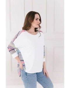 A Postcard From Brighton Stripe Shirty Chiffon Womens Top (White/Multi) RRP £60 - Picture 1 of 3