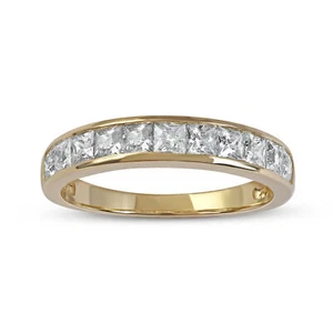 Banda de aniversario de boda de diamantes princesa de 1 quid de oro amarillo de 14 quilates - Imagen 1 de 12