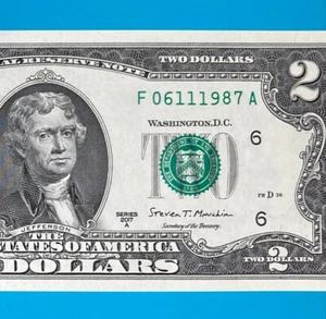 June 11, 1987 / 6 November 1987 (F 06111987 A) BIRTHDAY $2 Two Dollar Bill *UNC* - Picture 1 of 4