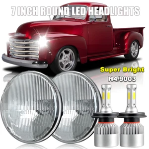 Pair For 1947 1948 1949 1950 1951-1957 Chevy Truck 7" Round LED Headlights Hi/Lo - Picture 1 of 11