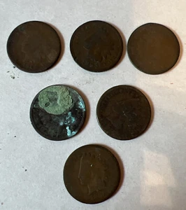 1864 1890 1893 centavo cabeza de indio 6 monedas 1 con error de grieta - Imagen 1 de 13