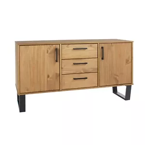 Texas - waxed pine industrial style medium sideboard with 2 doors, 3 drawers - Picture 1 of 6