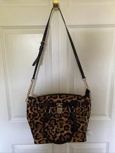 Michael Kors Hamilton Leopard Calf Hair Large Satchel - Picture 1 of 11