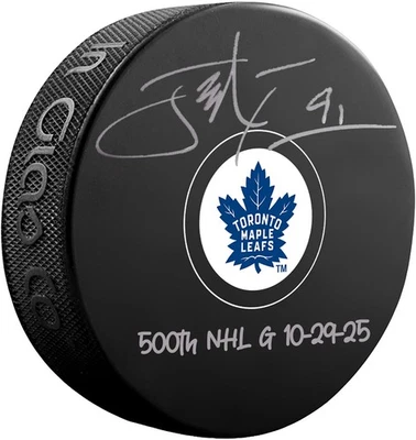 John Tavares Toronto Maple Leafs Signed Hockey Puck w/500th NHL G 10-29-25 Insc - Image 1 of 2