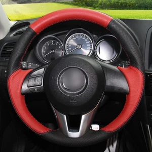Cubierta de volante de coche de cuero genuino negro rojo para Mazda CX-5 CX5 Atenza - Imagen 1 de 11