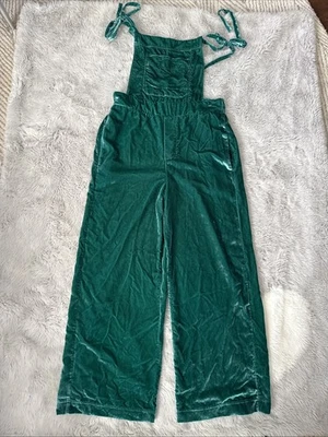 Free People Eva Velvet Wide Leg Overalls One Piece Green Jumpsuit Sz S NWT - Image 1 of 4