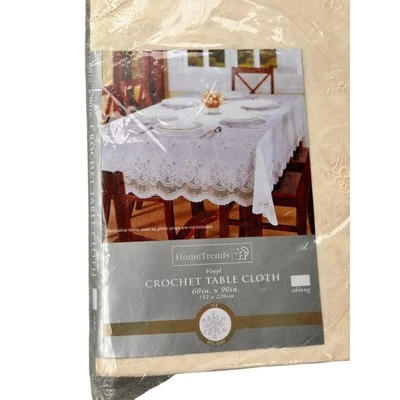 Nuevo Mantel Ganchillo 60" x 90" Fácil Cuidado Vinilo Encaje Marfil/Blanco Apagado Foto 1 de 3