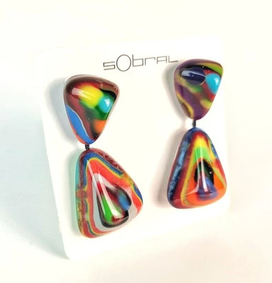 Sobral Kandinsky Anton Multi Hued Dangling Post Artist Made Earrings - Image 1 of 4