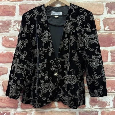 Blazer Norton McNaughton Vintage Mujer 12 Terciopelo Terciopelo Boho Abstracto Chaqueta Foto 1 de 4