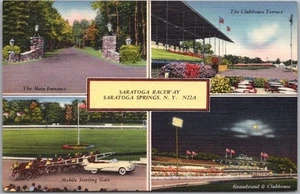 Vintage Saratoga Speedway / New York Postkarte vier Ansichten / Tichnor Leinen UNBENUTZT - Bild 1 von 2