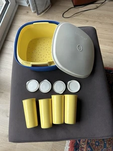 Tupperware Siebservierer 3 tlg.  C37 Joghurtbereiter 4 Joghurtbecher Blau Gelb - Bild 1 von 4