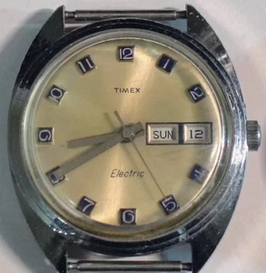 Vintage Timex Watch Head Only - Day/Date - Electric - Chrome - Not Tested - Picture 1 of 2