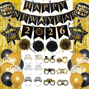 Happy New Year Deko 2026, Silvester Nyeve Party Zubehör Banner, Balloo - Bild 1 von 6
