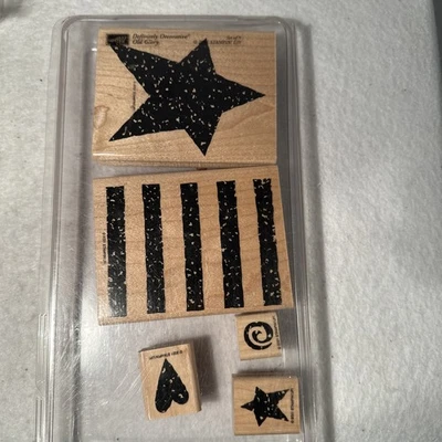 2001 Stampin Up! Vintage Rubber Stamps ‘old Glory’ Patriotic 5 Stamps In Case - Image 1 of 4