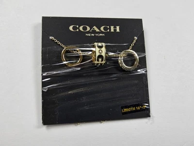 Collar Anillos Coach Signature Esmalte Negro Blanco Pavé Tono Dorado  Foto 1 de 4