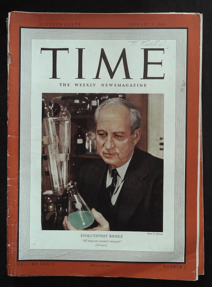 Time Magazine January 9, 1939 Oscar Riddle, Complete Magazine! - Image 1 of 1