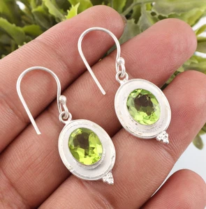 Peridot Gemstone Handamde 925 Sterling Silver Jewelry Spiritual Earrings For Her - Picture 1 of 4