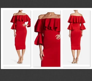 NUEVO Vestido New York Fuera del Hombro ROJO Talla M #B340 - Imagen 1 de 12