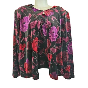 After Dark Vintage Strickjacke schwarz lila und metallic rot Blumenmuster offen Fr - Bild 1 von 11