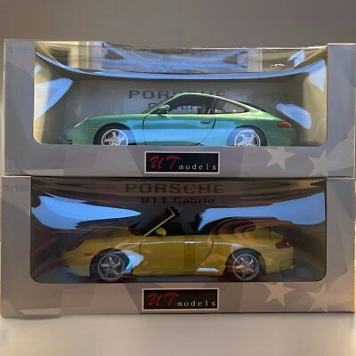 UT Models Bundle lot: 1:18 Porsche 911 996 coupe GREEN + cabrio YELLOW - Image 1 of 4