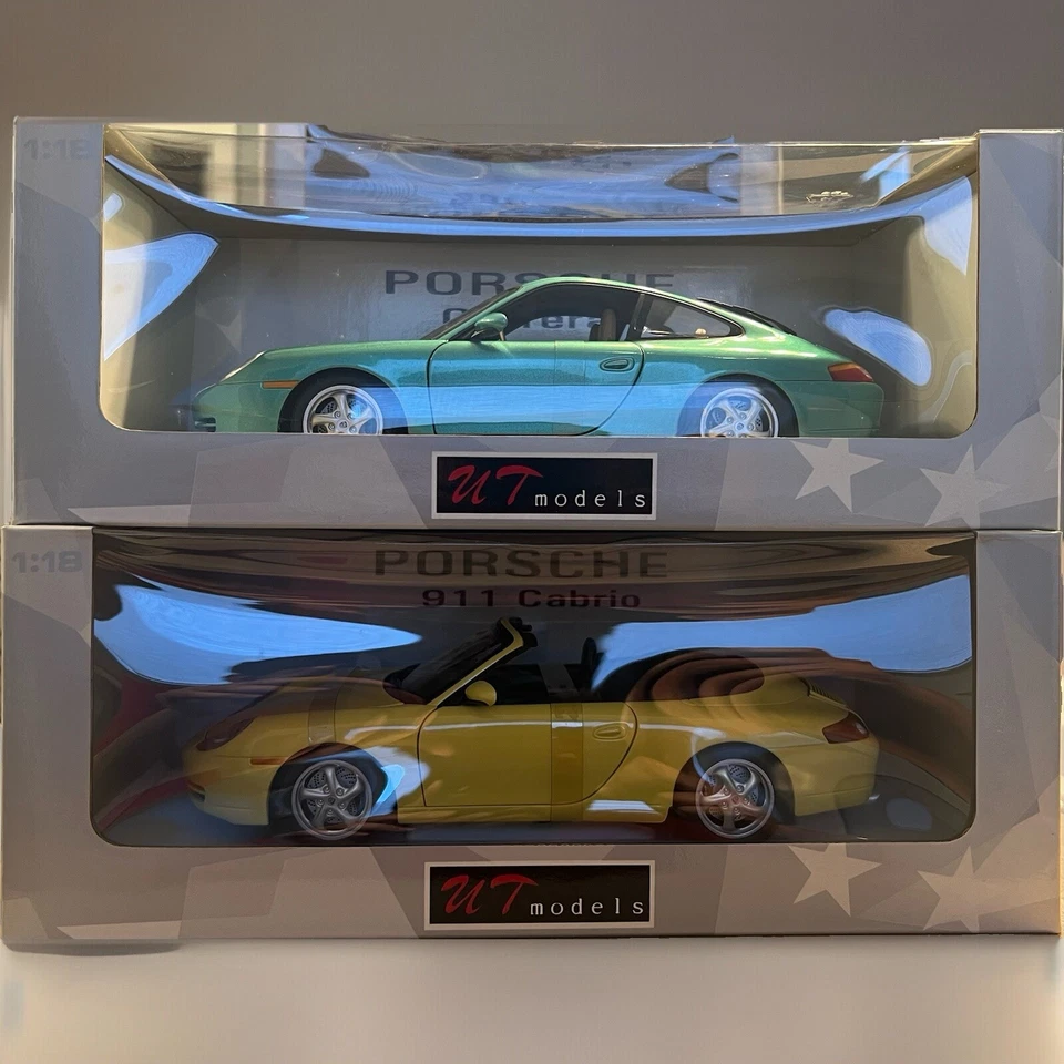 UT Models Bundle lot: 1:18 Porsche 911 996 coupe GREEN + cabrio YELLOW - Image 1 of 4