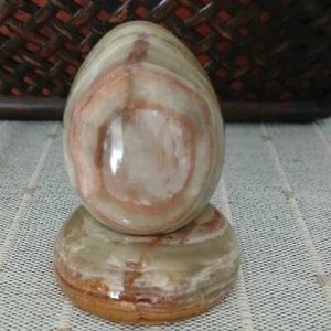 Vintage Marmor Ei aus poliertem Stein mit Ständer - Bild 1 von 7