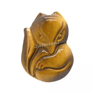 30mm Golden Tiger Eye Carved Fox Pendant Focal Bead - Picture 1 of 4