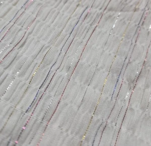 White Shirred Dress Fabric With Metallic Threads - Super Cute! 90cm x 90cm - Picture 1 of 6