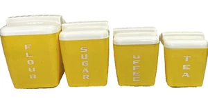 Canisters Burroughs Burrite 1950s Hard Plastic 312 Nesting Yellow/White Set USA - Picture 1 of 23