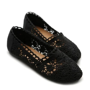 NEW - Ollio Women's Lace Ballet Breathable Flats - Black - Picture 1 of 5