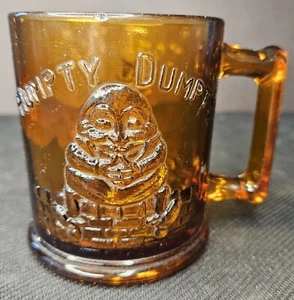 Vintage 1950s Indiana Amber Glass Mug Humpty Dumpty Tom Tom Pipers Son w/ Handle - Picture 1 of 12