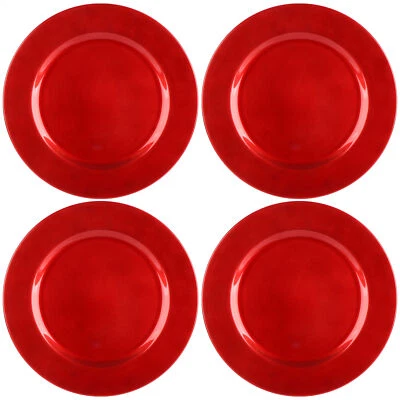 4x Platzteller in glänzendem rot - Unterteller als Tischdekoration - Dekoteller - Bild 1 von 4