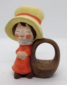 Figure Small Girl With Big Hat Basket 4 Inches Tall Marks On Back Figurine - Picture 1 of 5