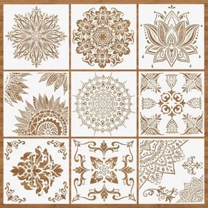 9Pack 12 In Large Mandala Wall Stencils for Floor Tile Fabric Furniture Painting - Picture 1 of 3